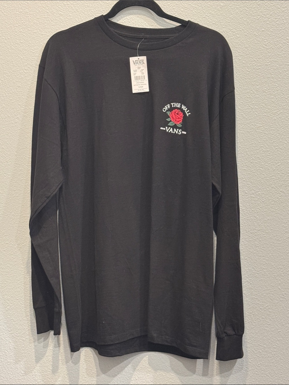 Vans Black Long-Sleeve Tee with Red Rose Logo